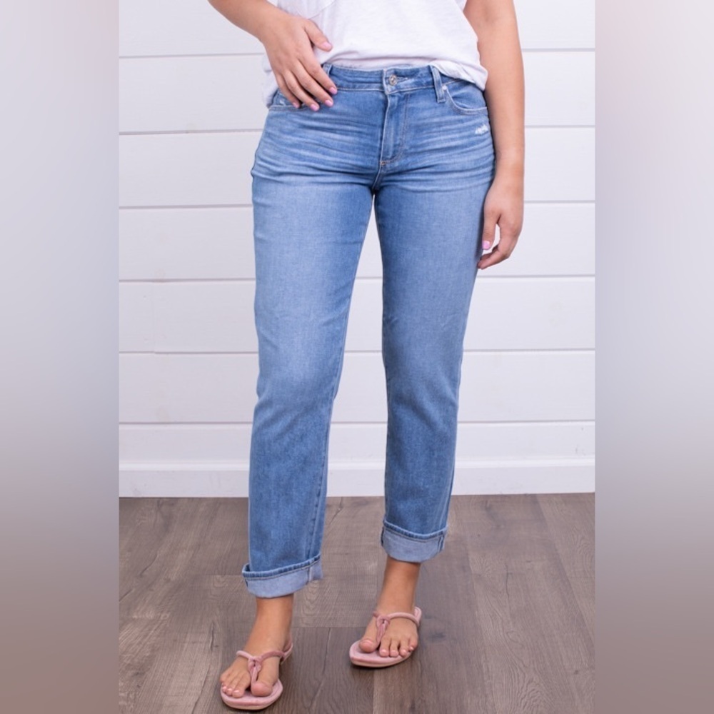 Paige Brigitte Folk Distressed Light Wash High Rise Jeans